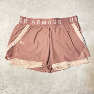 Under Armour UA Tech Play Up Women’s 2-in-1 Shorts Pink Mauve Sz Large Work-out